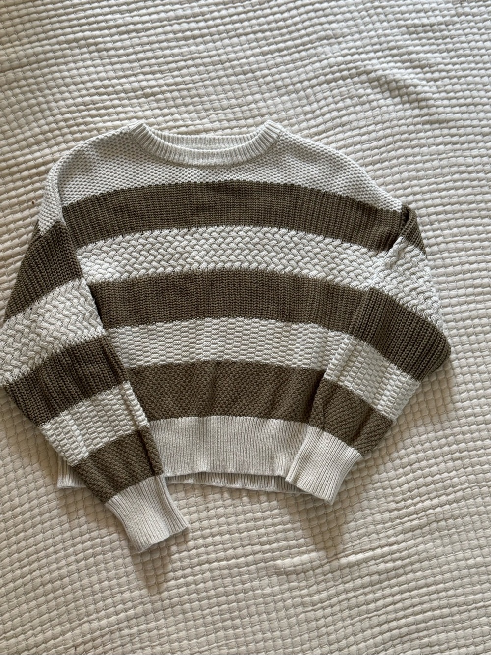 a new day Cream and Brown Striped Crewneck Sweater